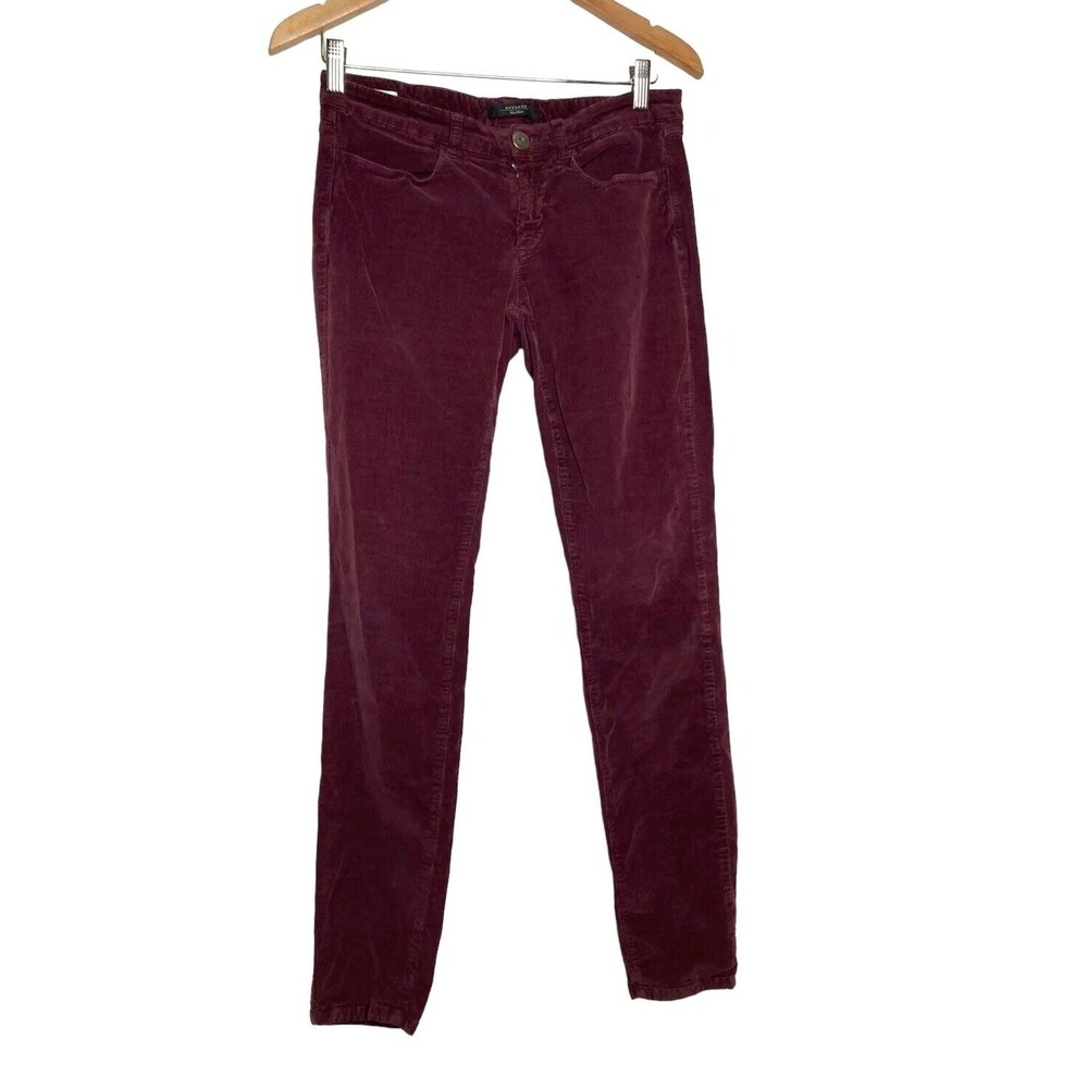 Max Mara Womens Weekend Corduroy Burgundy Stretch Leggings Size 42 M Cotton